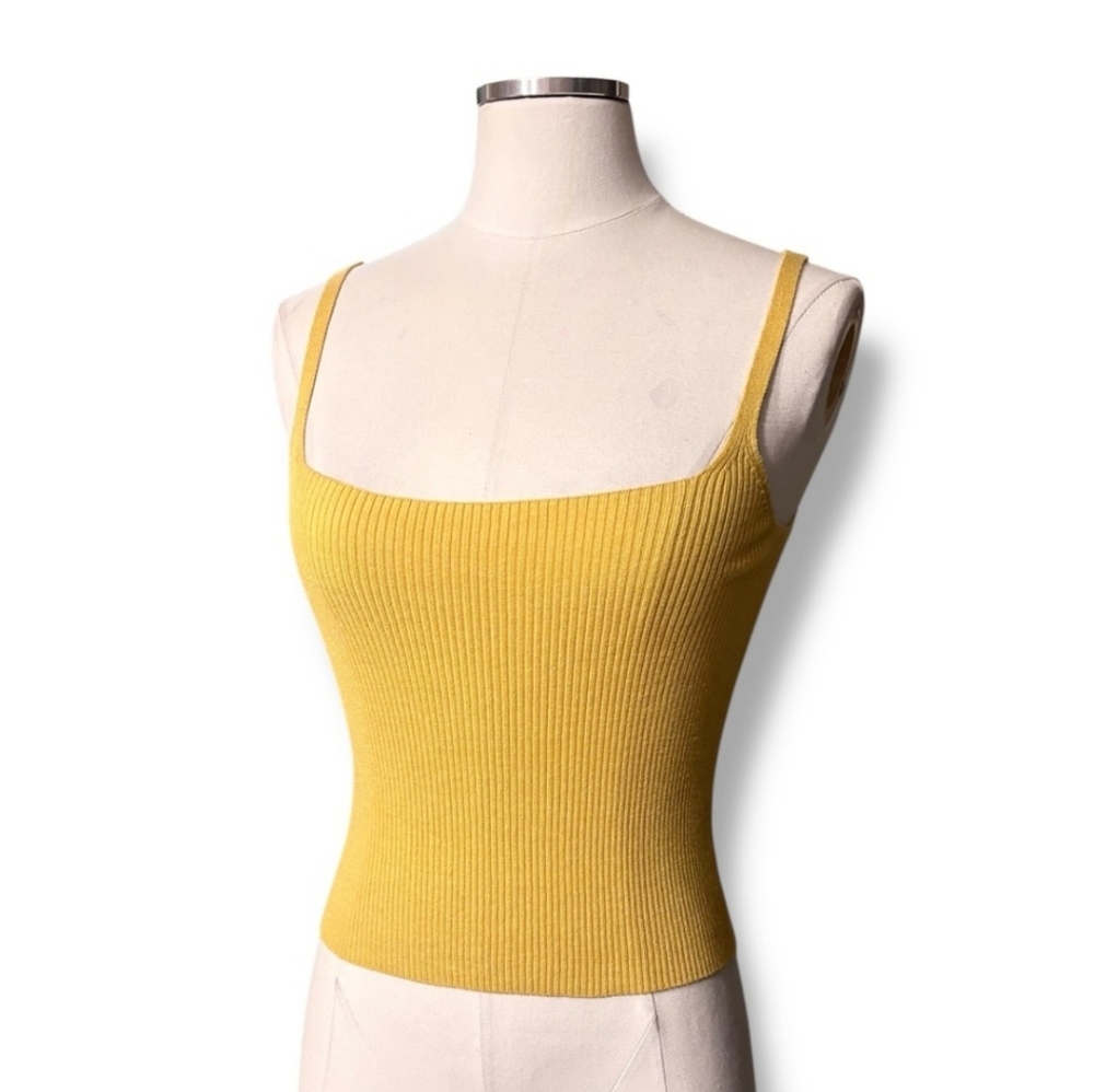 BRANDY MELVILLE Yellow Ribbed Knit Cropped Square Neck Tank